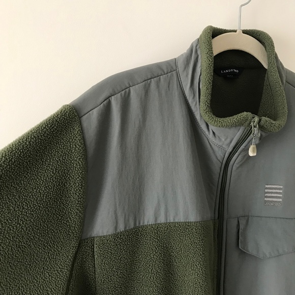 Lands End Green & Gray Zip Up Fleece Jacket - Picture 3 of 16